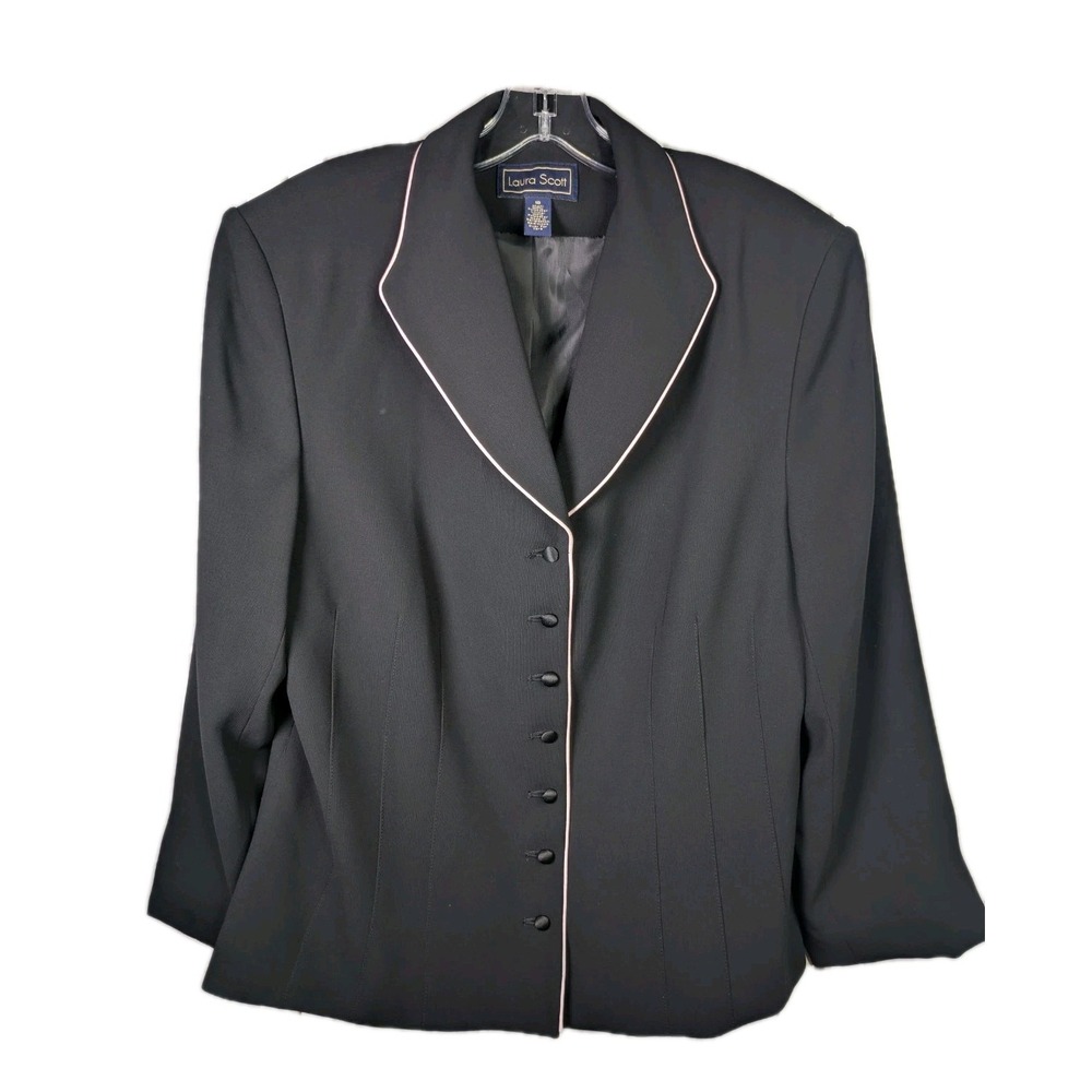 Laura Scott Women's Blazer Sz 18 Plus Black Pink Outline Career Vintage Button